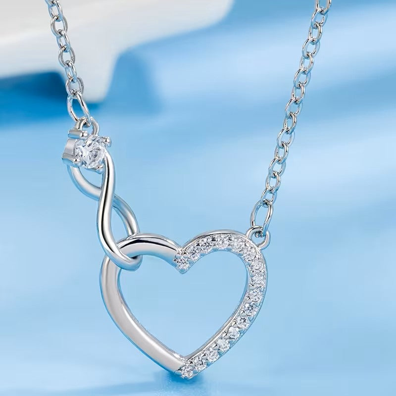 Infinity Crystal Heart Lock Charm Necklace