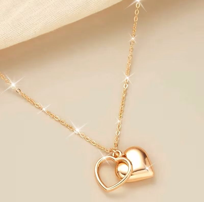 Dual Heart Gold Charm Necklace