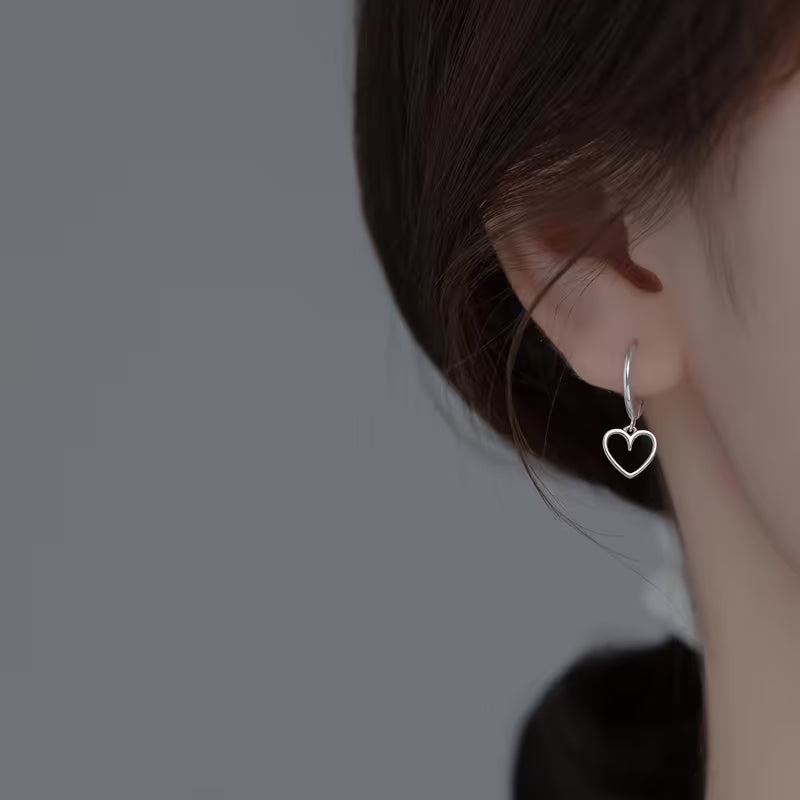 Heart Charm Silver Hoop Earrings