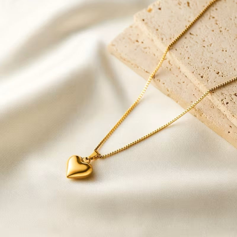 Polished Gold Heart Charm Necklace & Earring Set