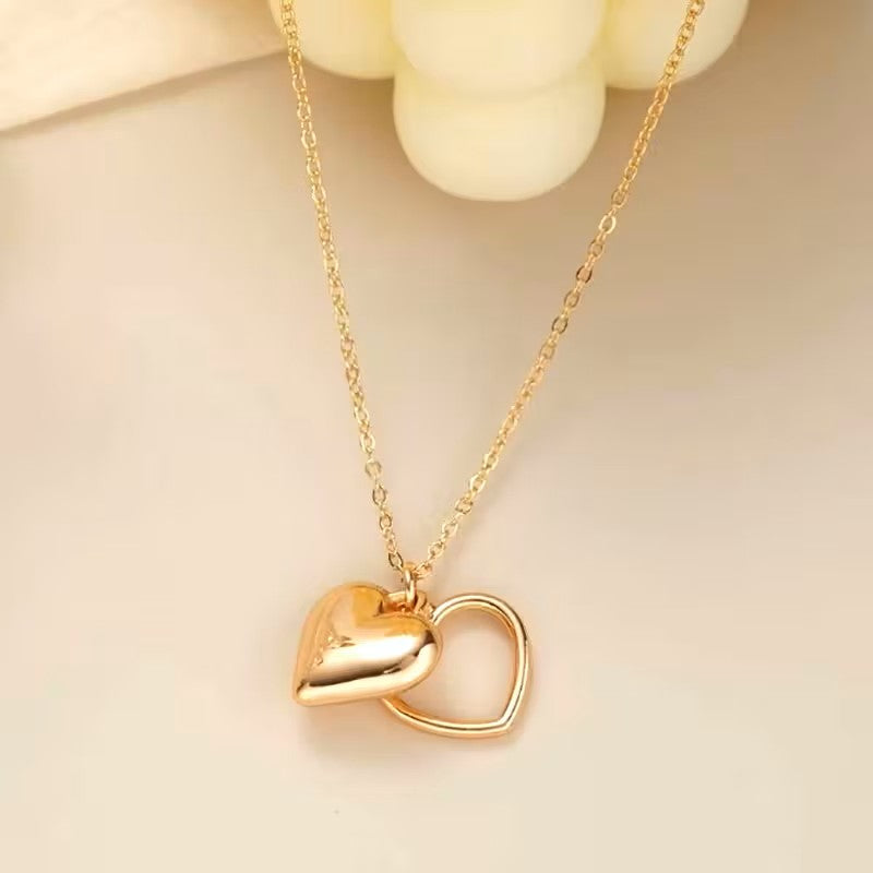 Dual Heart Gold Charm Necklace
