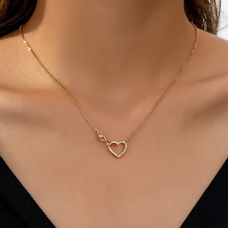 Infinity Crystal Heart Lock Charm Necklace