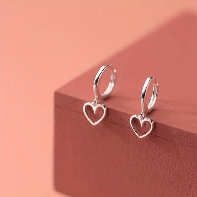 Heart Charm Silver Hoop Earrings