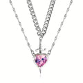 Dual Chain Heart & Sword Crystal Pendant Necklace