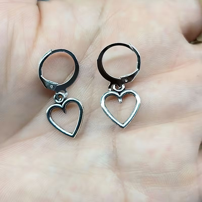 Heart Charm Silver Hoop Earrings