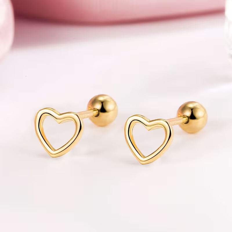 Outlined Heart Stud Earrings - Gold & Silver