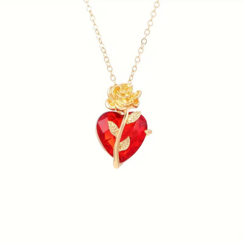 Enchanted Rose Heart Pendant Necklace