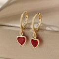 Crystal Heart Charm Gold Hoop Earrings