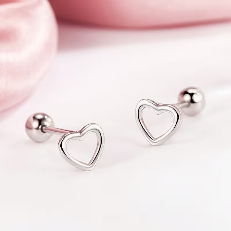 Outlined Heart Stud Earrings - Gold & Silver