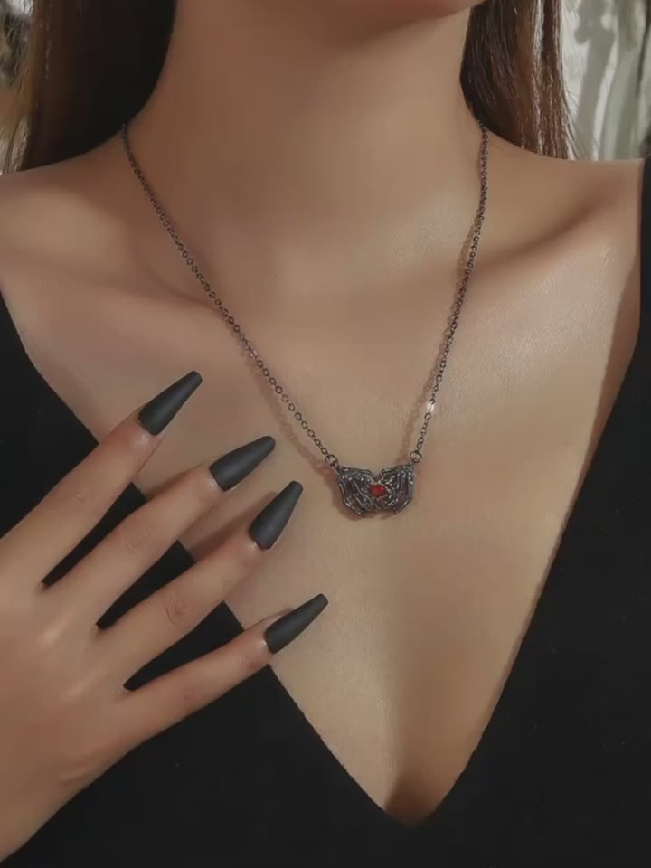 Gothic Skeleton Hands Heart Pendant Necklace