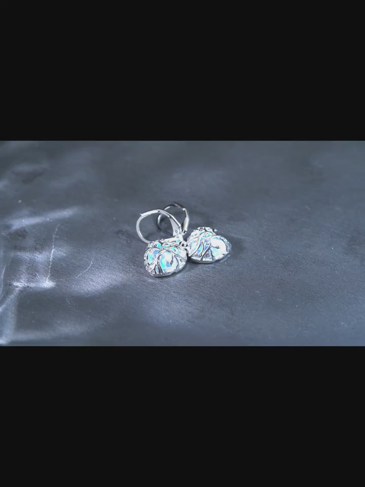 Tree of Life Heart Drop Earrings - Light Blue Crystal